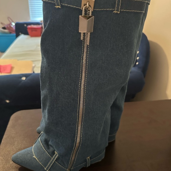 Blue Denim Knee-High Boots - Picture 2 of 3